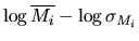 $\log \overline{M_i} - \log \sigma_{M_i}$